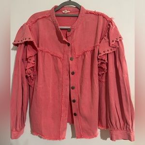POL long sleeve jacket with raw edge detail. Pink. Size small NWOT
